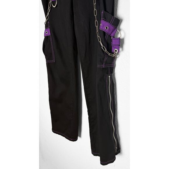 Tripp NYC Women's Y2K Streetwear Rave Bondage Black Purple Cargo Jeans Chains 5 - Picture 8 of 16